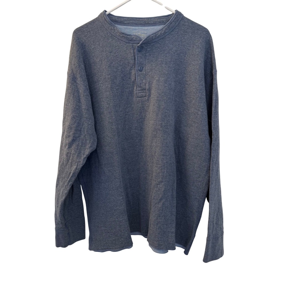 L.L. Bean River Driver Henley Double Layer Shirt, Blue, Size XXL‎